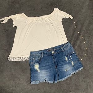 Ambiance Off the shoulder Women’s White Shirt With Lace Border